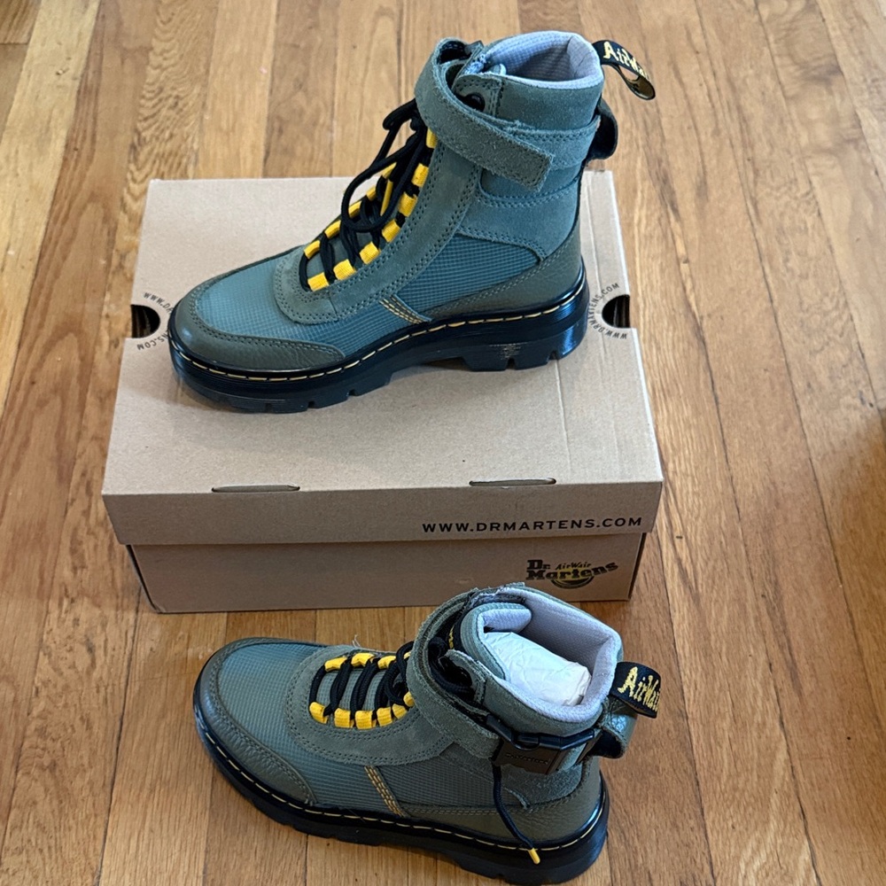 Dr. Martens  Olive Boots with Yellow Highlights
